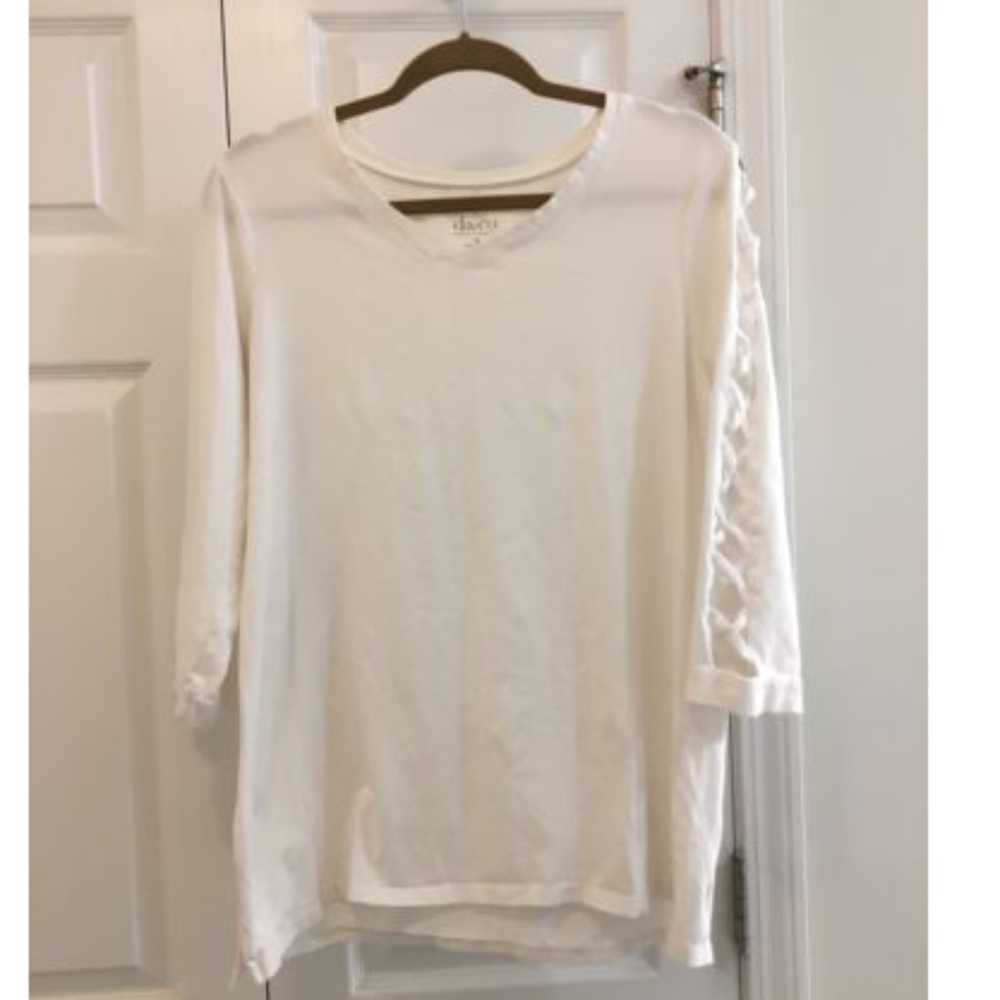 3/$25 Denim & Co White 3/4 Sleeve Knit Tunic Top